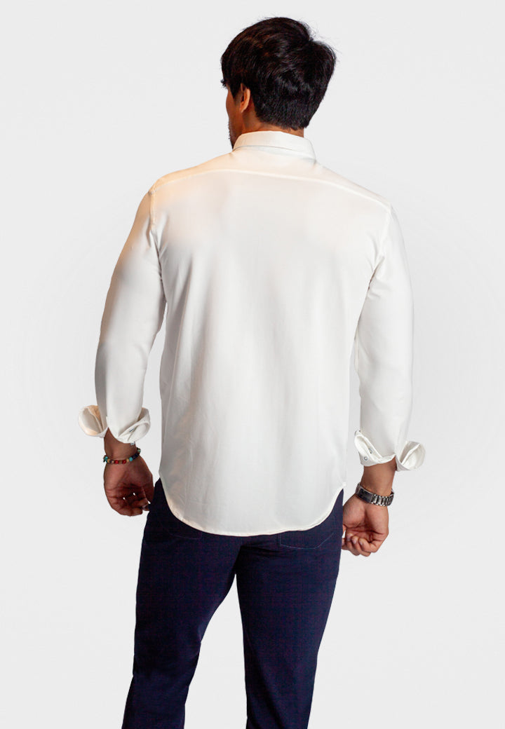 Single Shot Button Front Long Sleeve Shirt - White