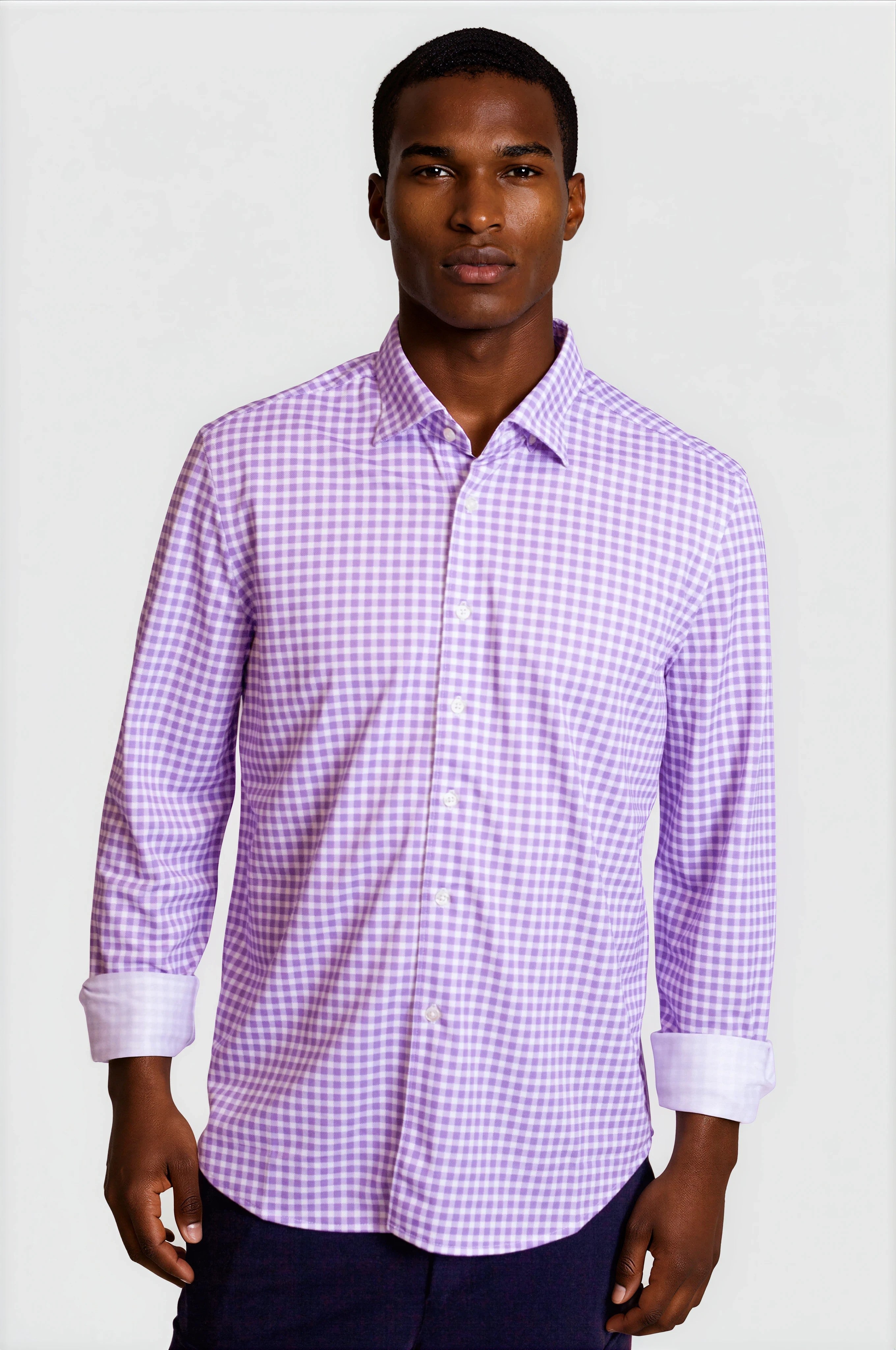 Mauro Long Sleeve Check Tech Shirt - Lavender