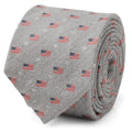 Light Gray Herringbone American Flag Men's Tie