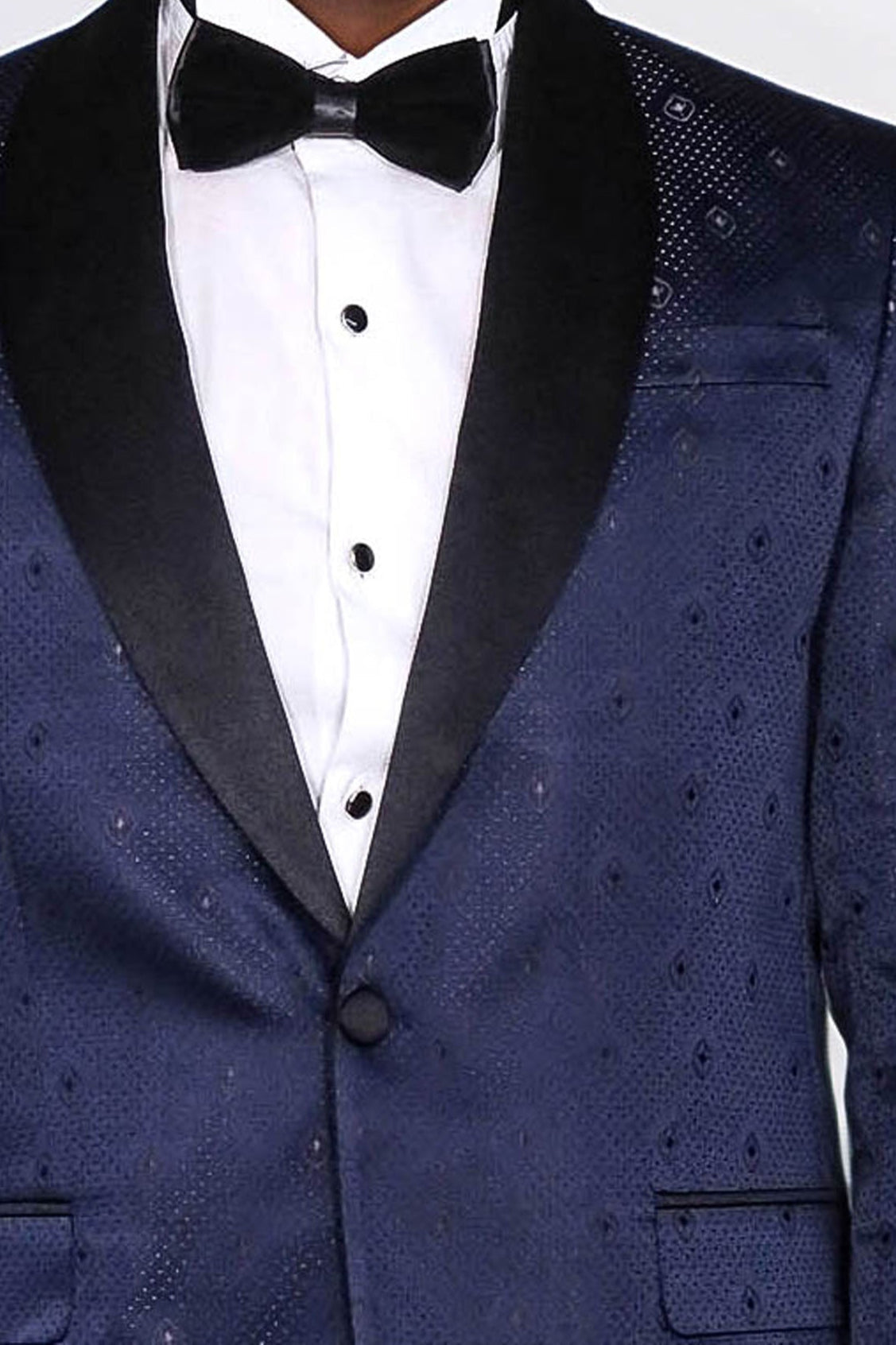 Patterned Shawl Lapel Navy Blue Men Tuxedo Jacket - Wessi