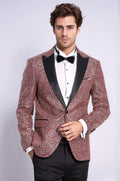 Flower Embroidered Pattern Burgundy Men Tuxedo Blazer - Wessi