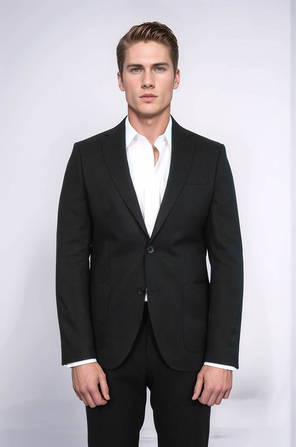 Textured Slim Fit Notch Lapel Black Men Blazer - Wessi