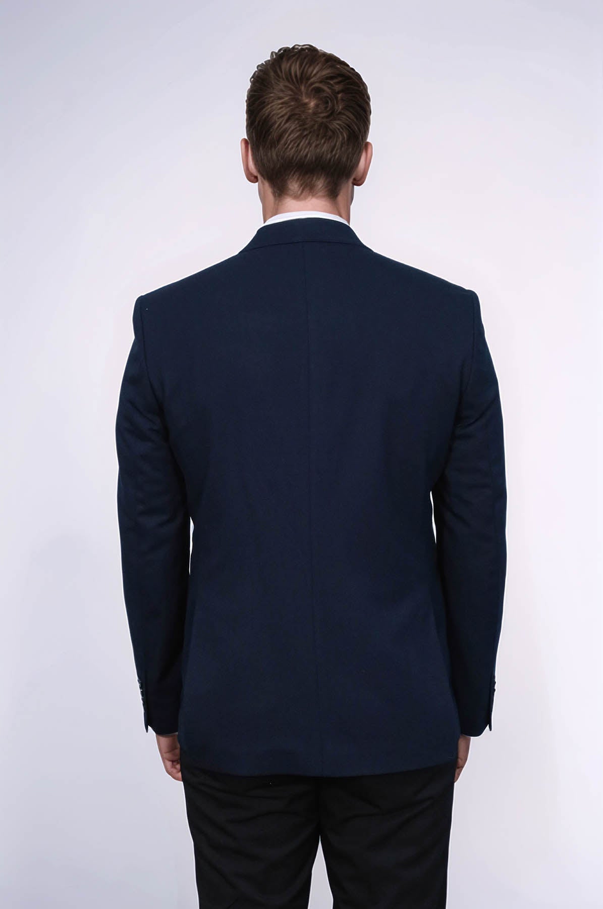 Textured Slim Fit Notch Lapel Navy Blue Men Blazer - Wessi