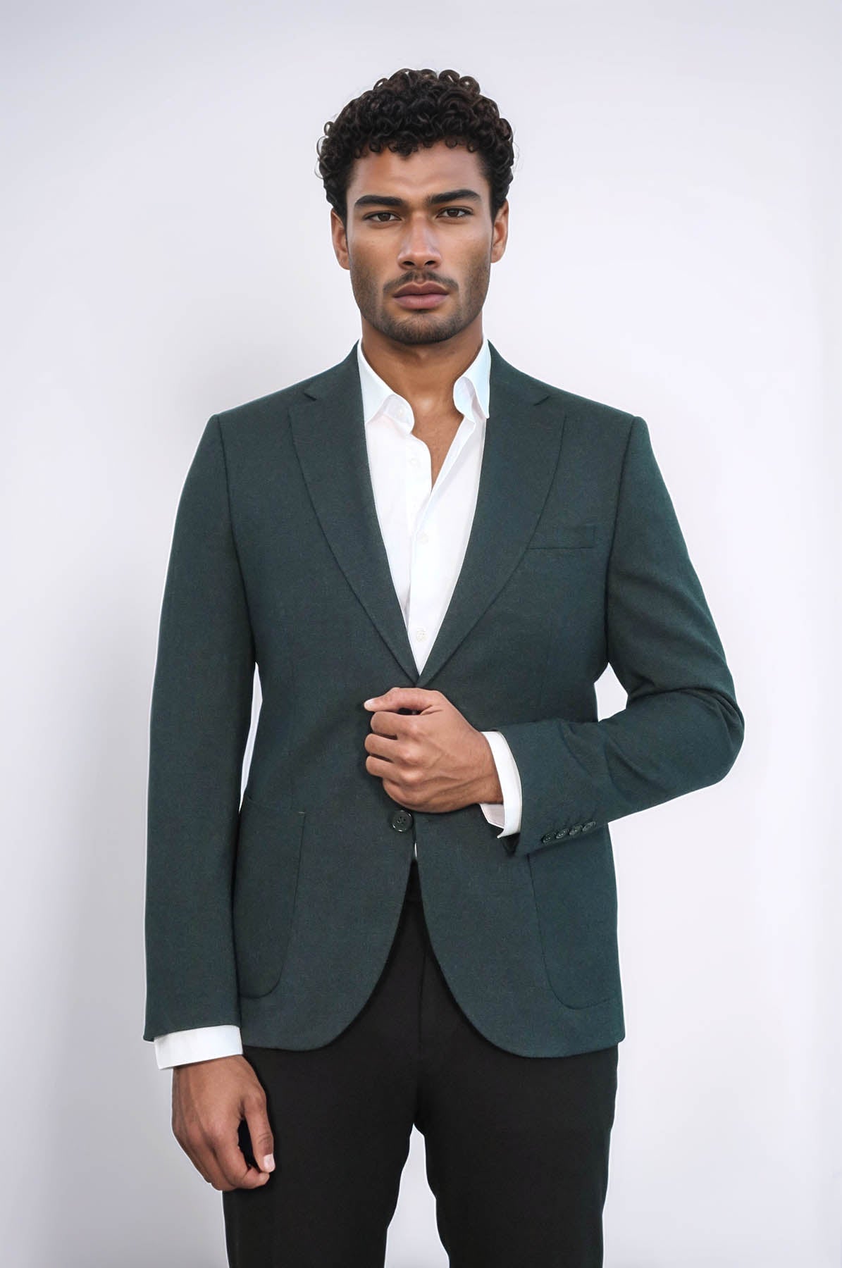 Textured Slim Fit Notch Lapel Green Men Blazer - Wessi