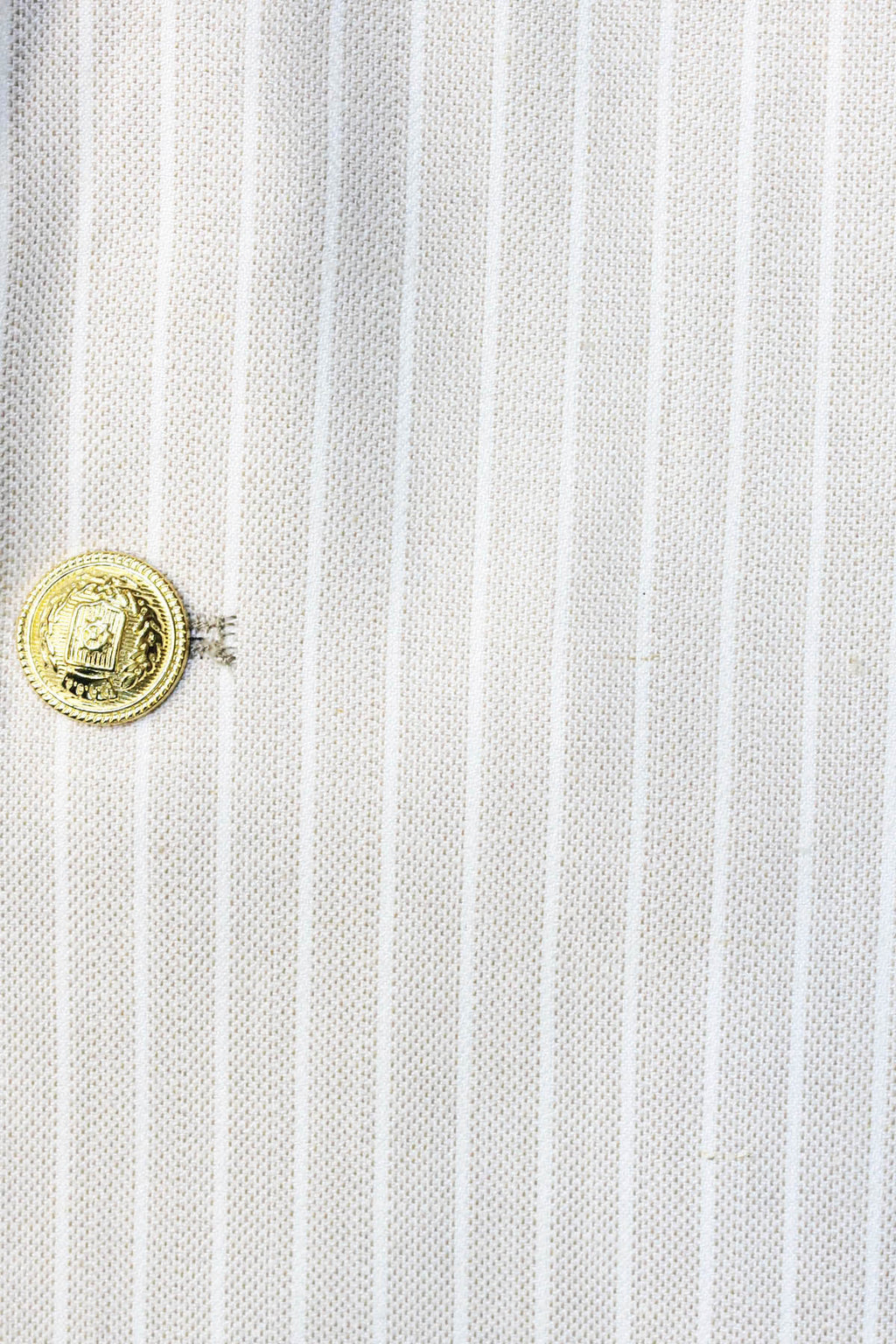 Cream Striped Linen Gold Metal Button Slim Fit Men's Blazer Jacket - Wessi