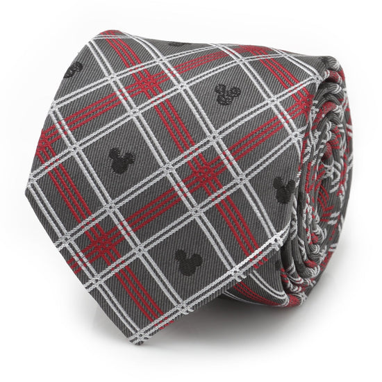 Disney Mickey Mouse Holiday Gray Plaid Silk Men&