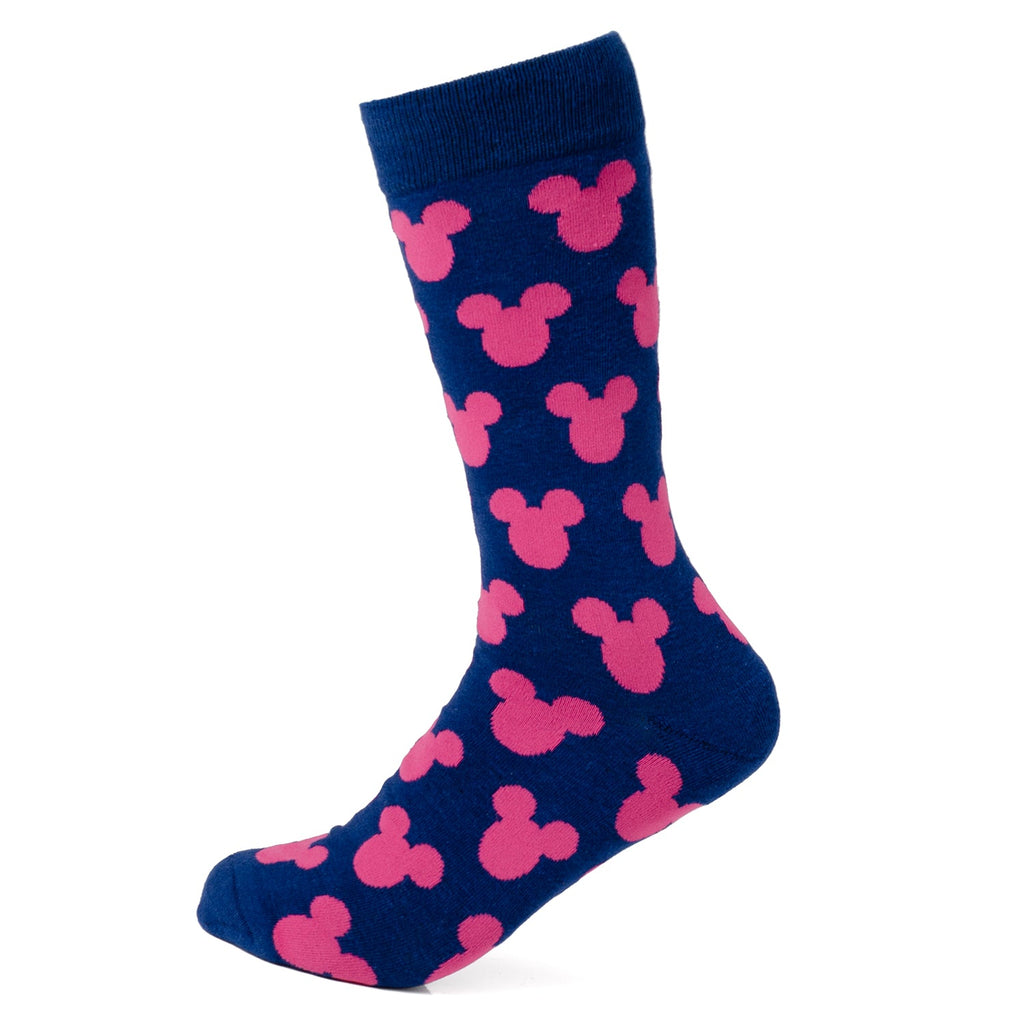 Disney Mickey Mouse Silhouette Pink Sock and Mickey Blue Lapel Pin Gift Set