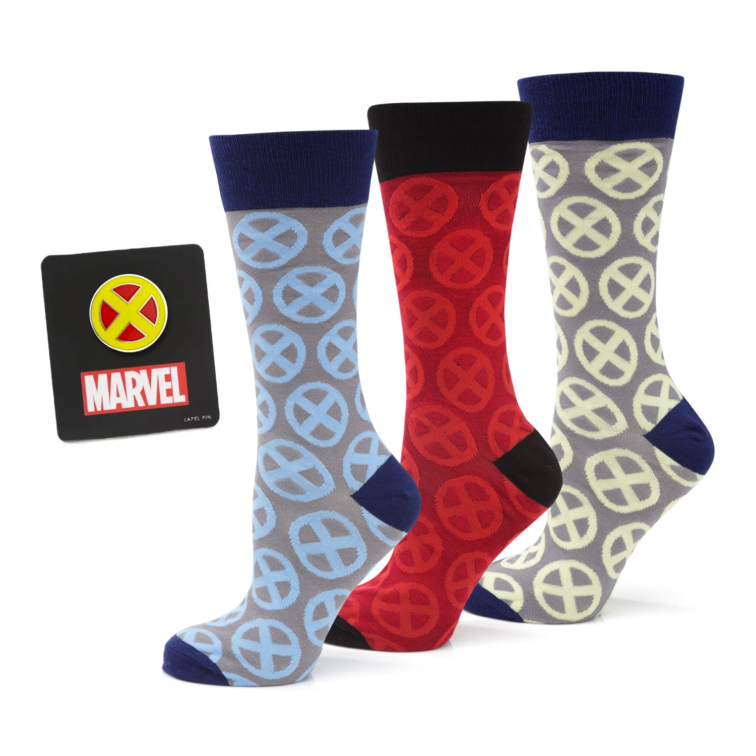 Marvel X-Men Socks 3 Pack with Lapel Pin Gift Set