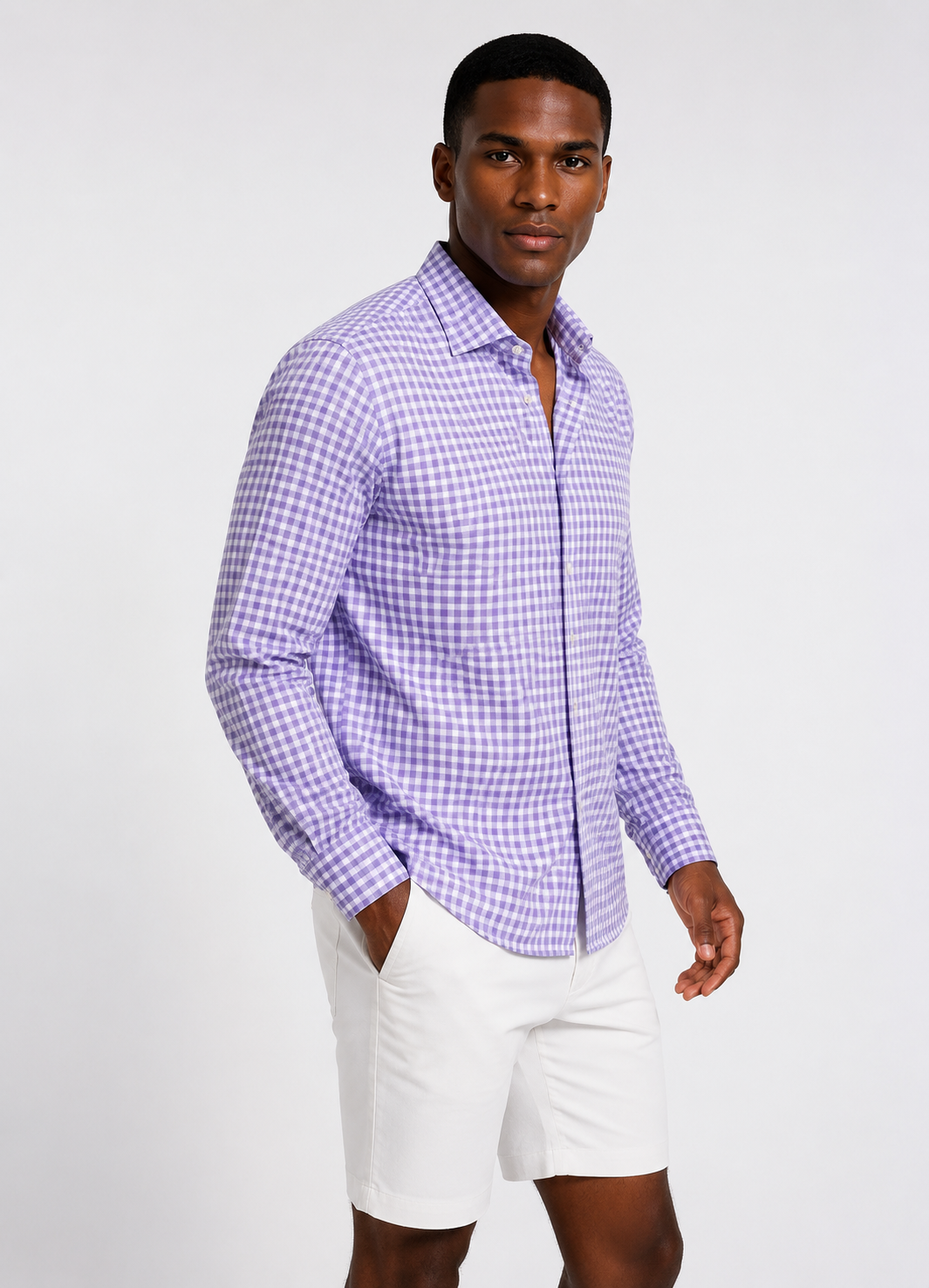 Mauro Long Sleeve Check Tech Shirt - Lavender