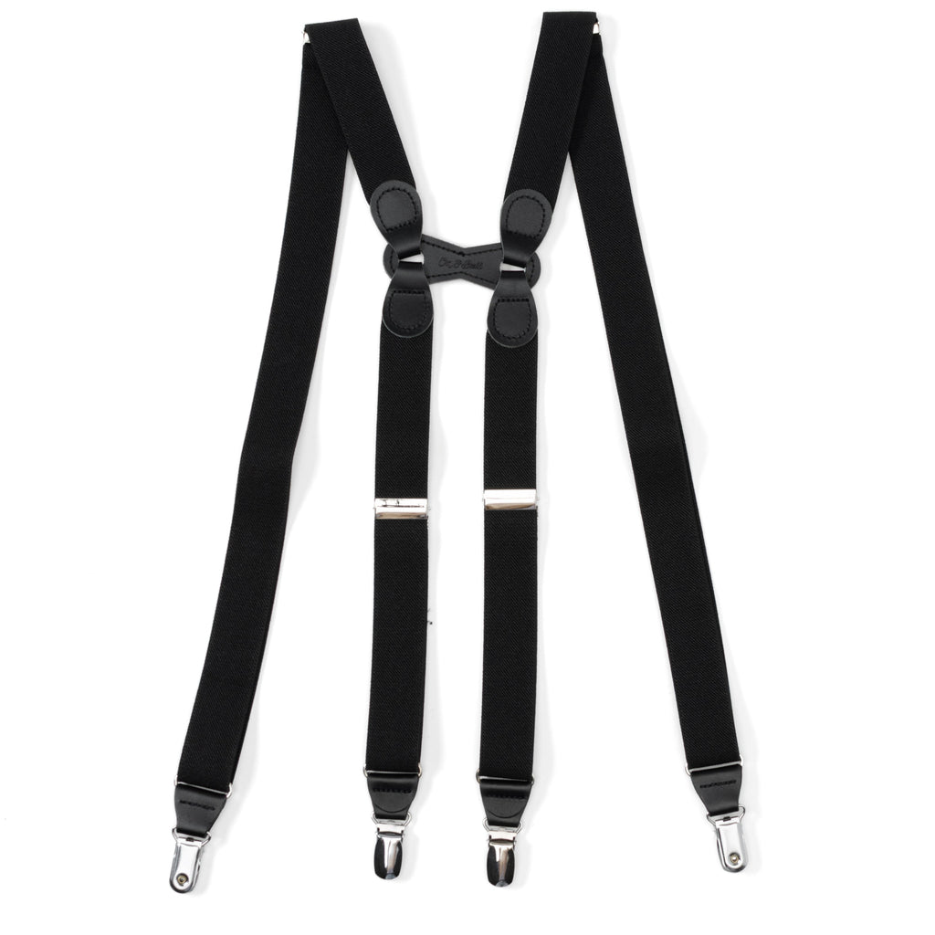 Black Leather/Silver Clip X Back Suspenders