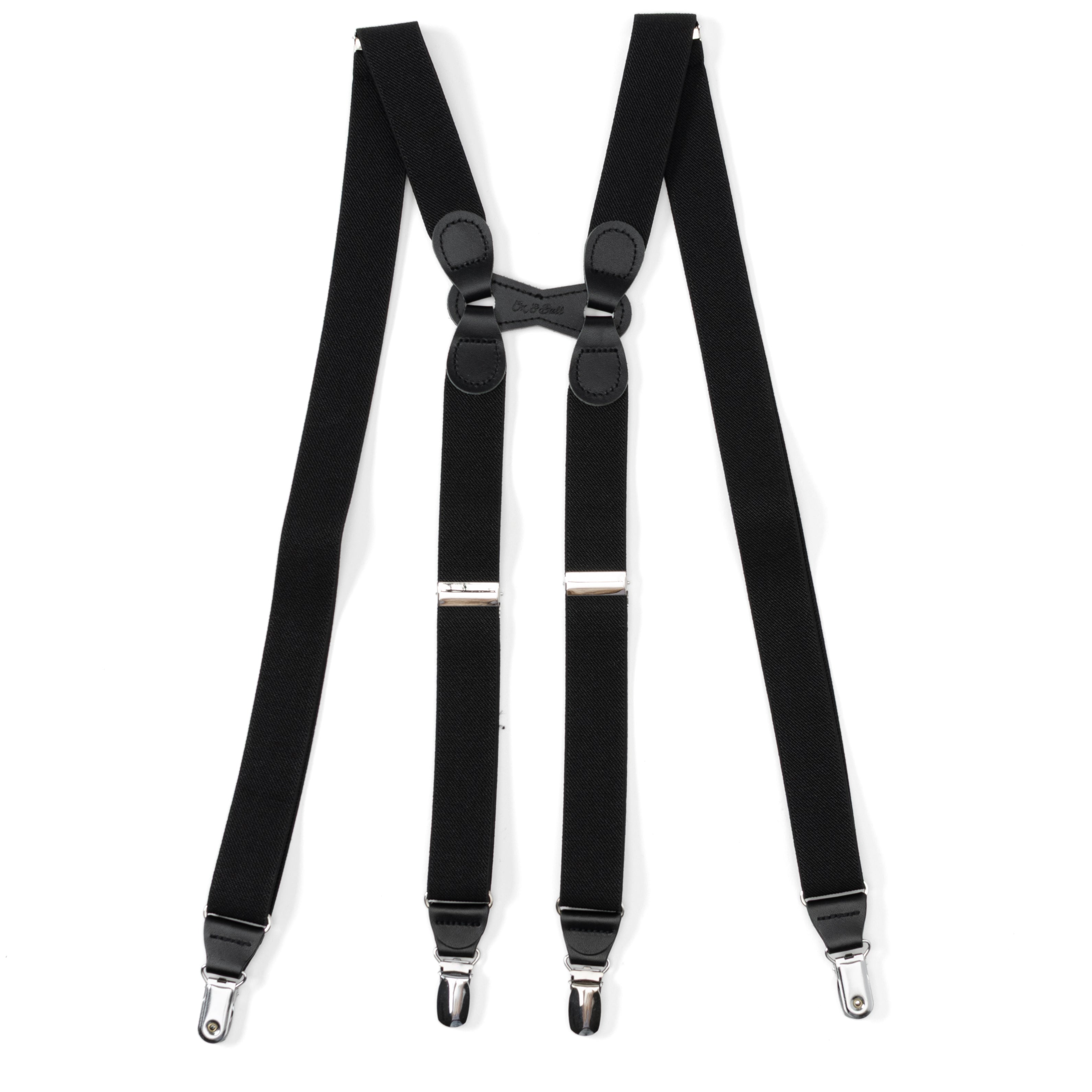 Black Leather/Silver Clip X Back Suspenders