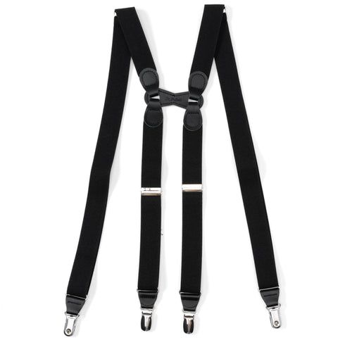 Black Leather/Silver Clip X Back Suspenders