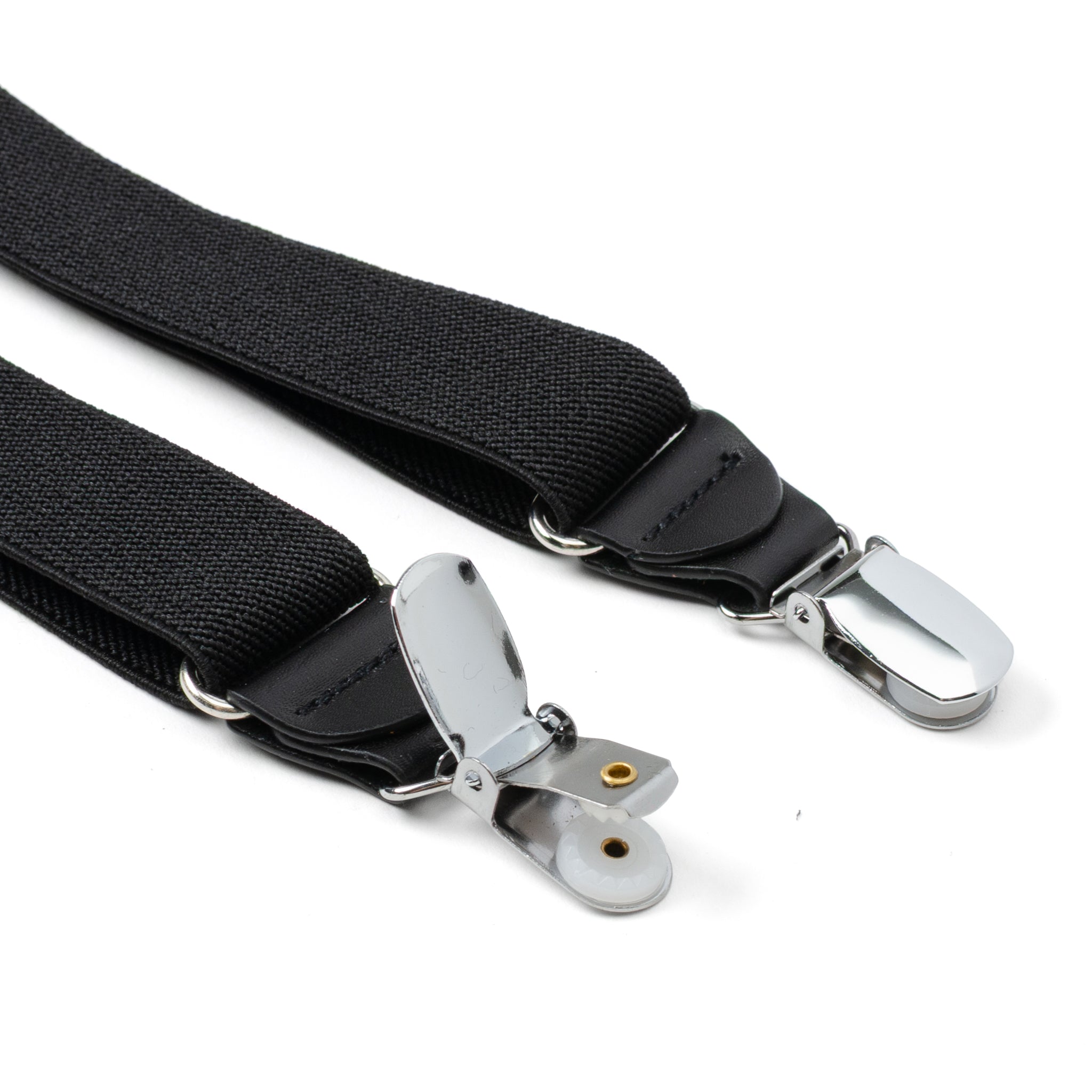 Black Leather/Silver Clip X Back Suspenders