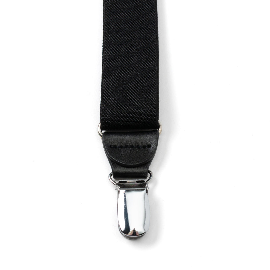 Black Leather/Silver Clip X Back Suspenders