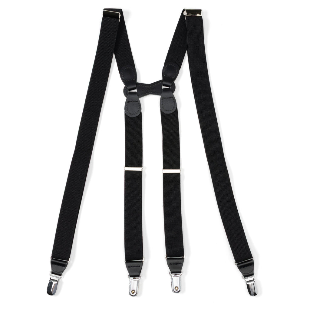 Black Leather/Silver Clip X Back Suspenders