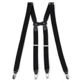 Black Leather/Silver Clip X Back Suspenders