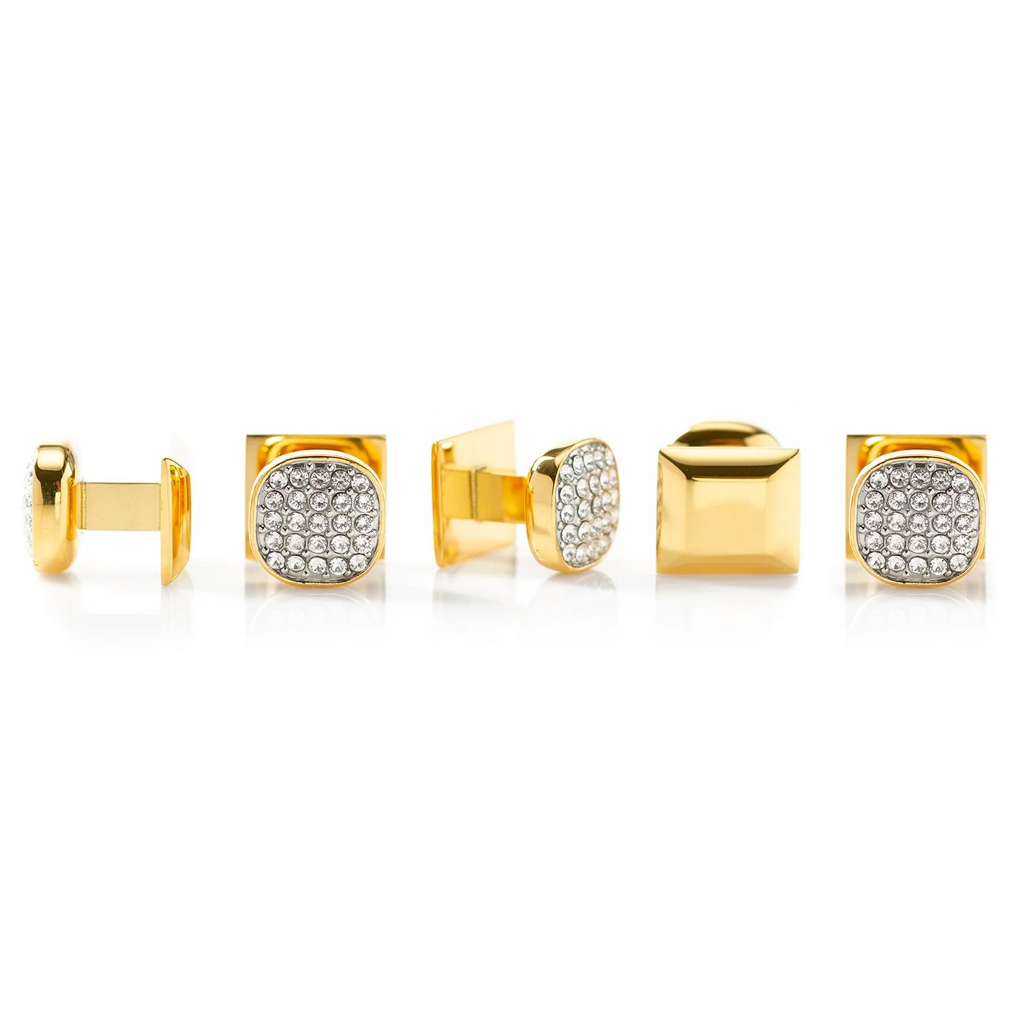 Stainless Steel Gold Plated White Pave Crystal  5-Studs