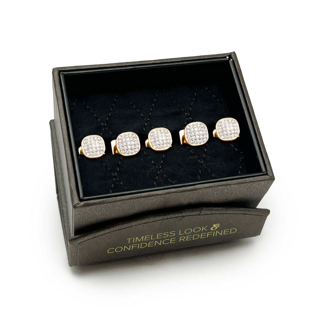 Stainless Steel Gold Plated White Pave Crystal  5-Studs
