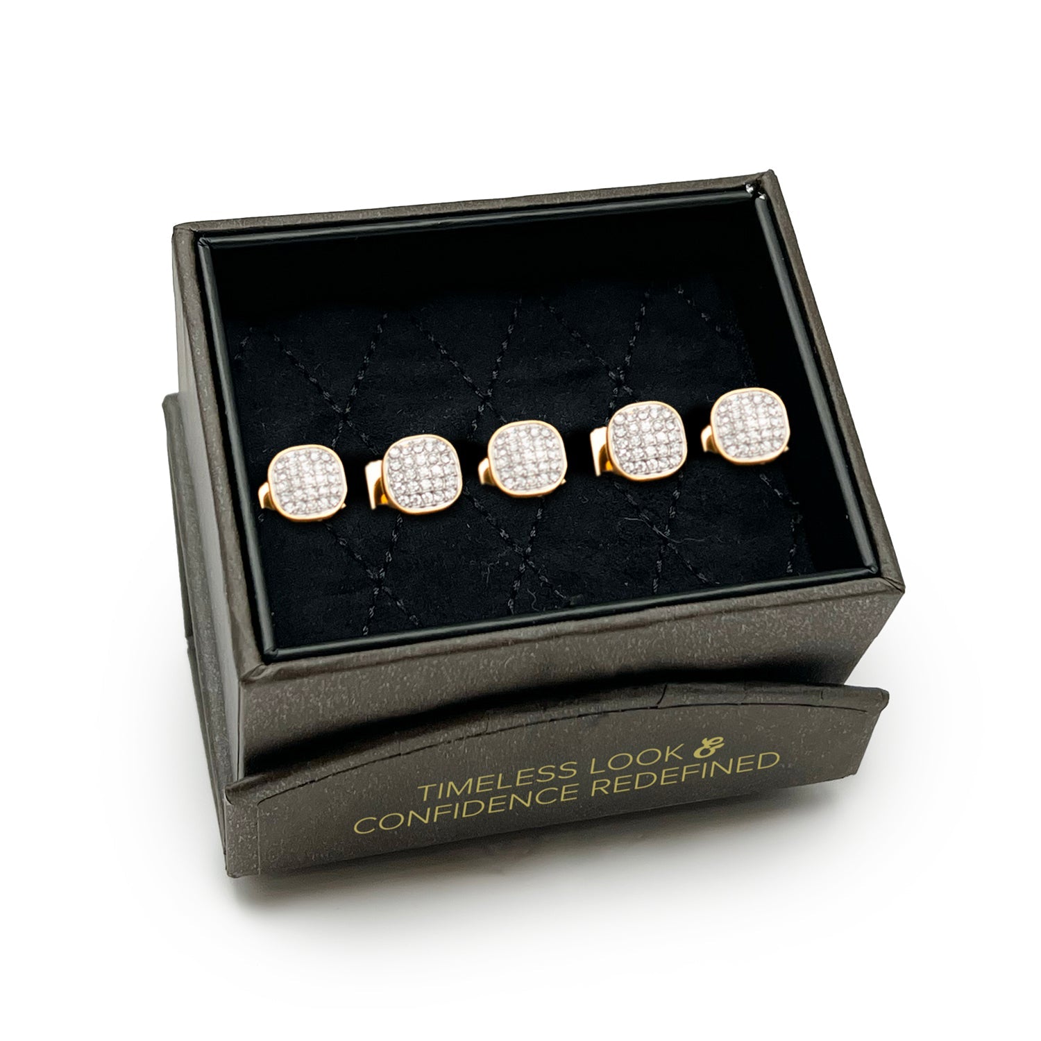 Stainless Steel Gold Plated White Pave Crystal  5-Studs