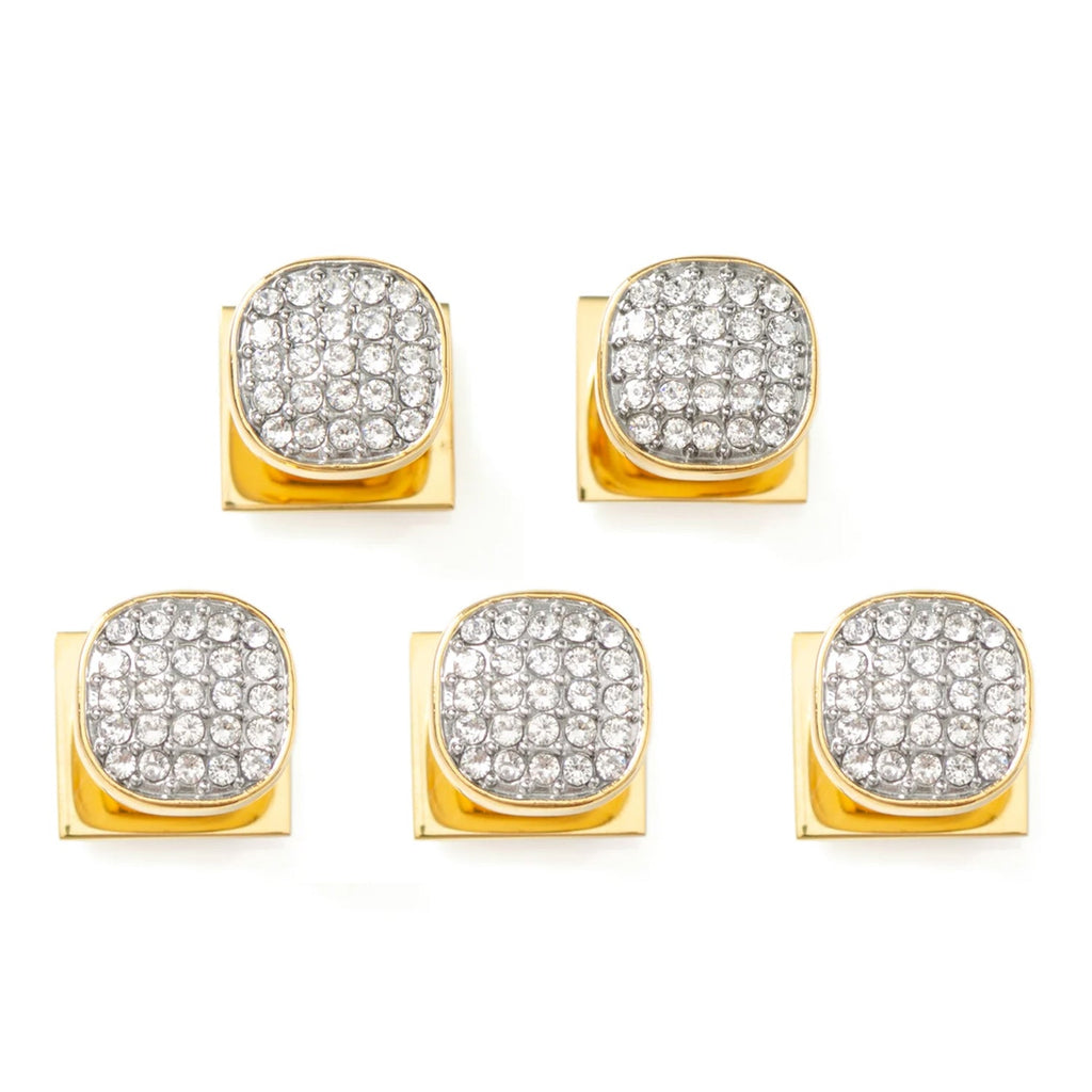 Stainless Steel Gold Plated White Pave Crystal  5-Studs