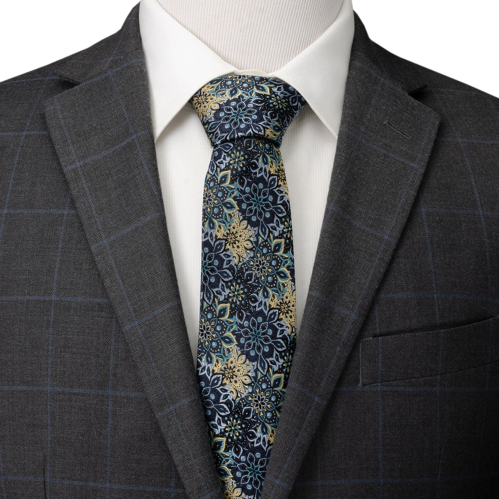 Kaleido Floral Navy Tan Accented Men's Tie