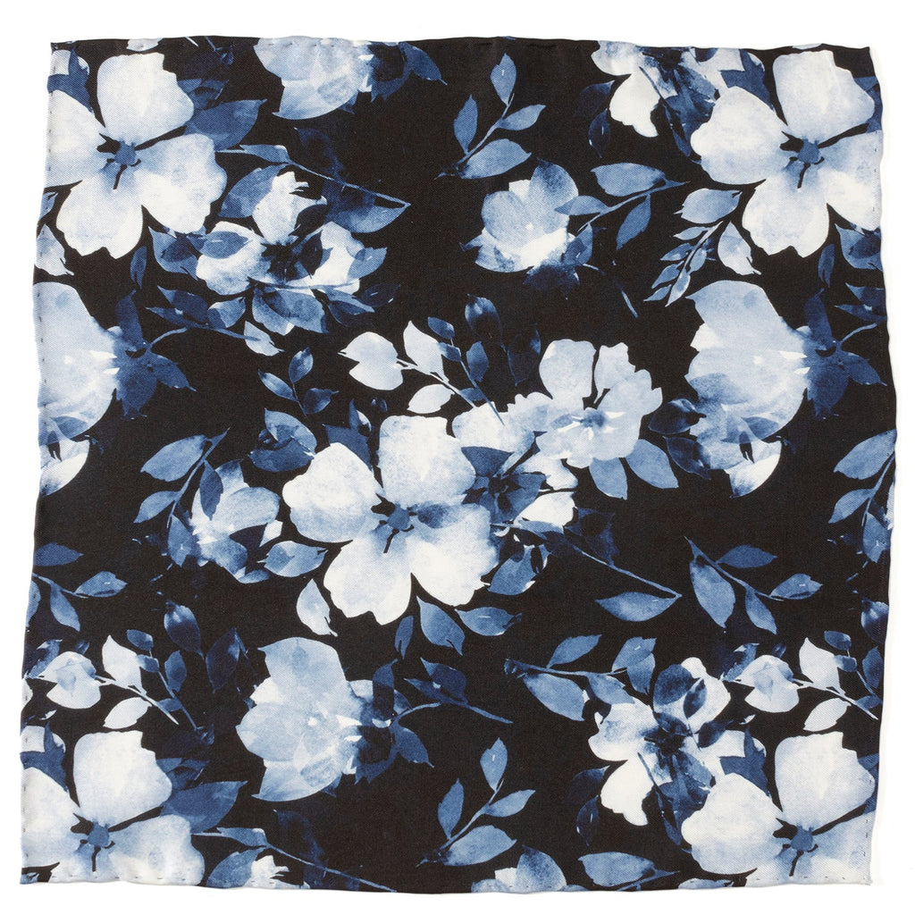 Painted Floral Blue Necktie and Pocket Square Gift Set