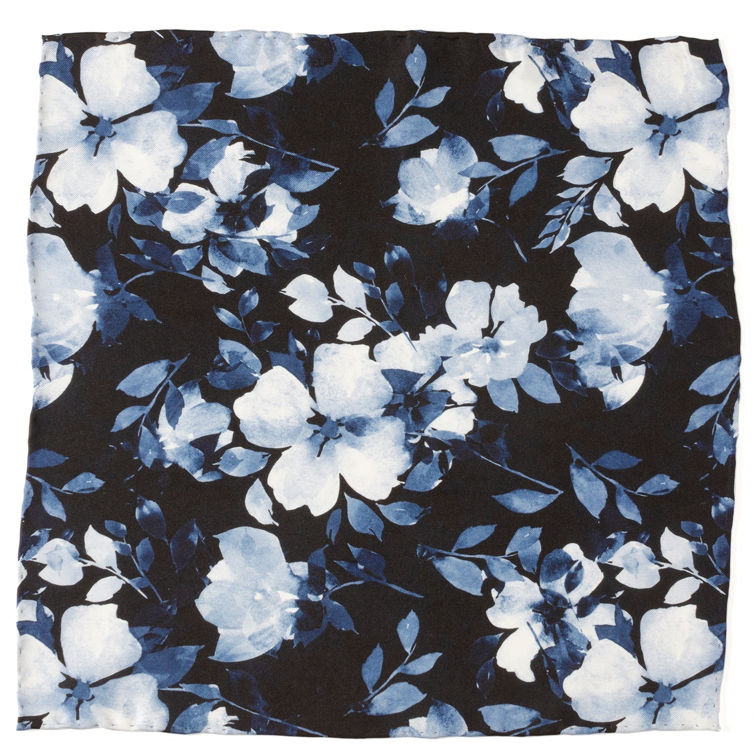 Painted Floral Blue Necktie and Pocket Square Gift Set