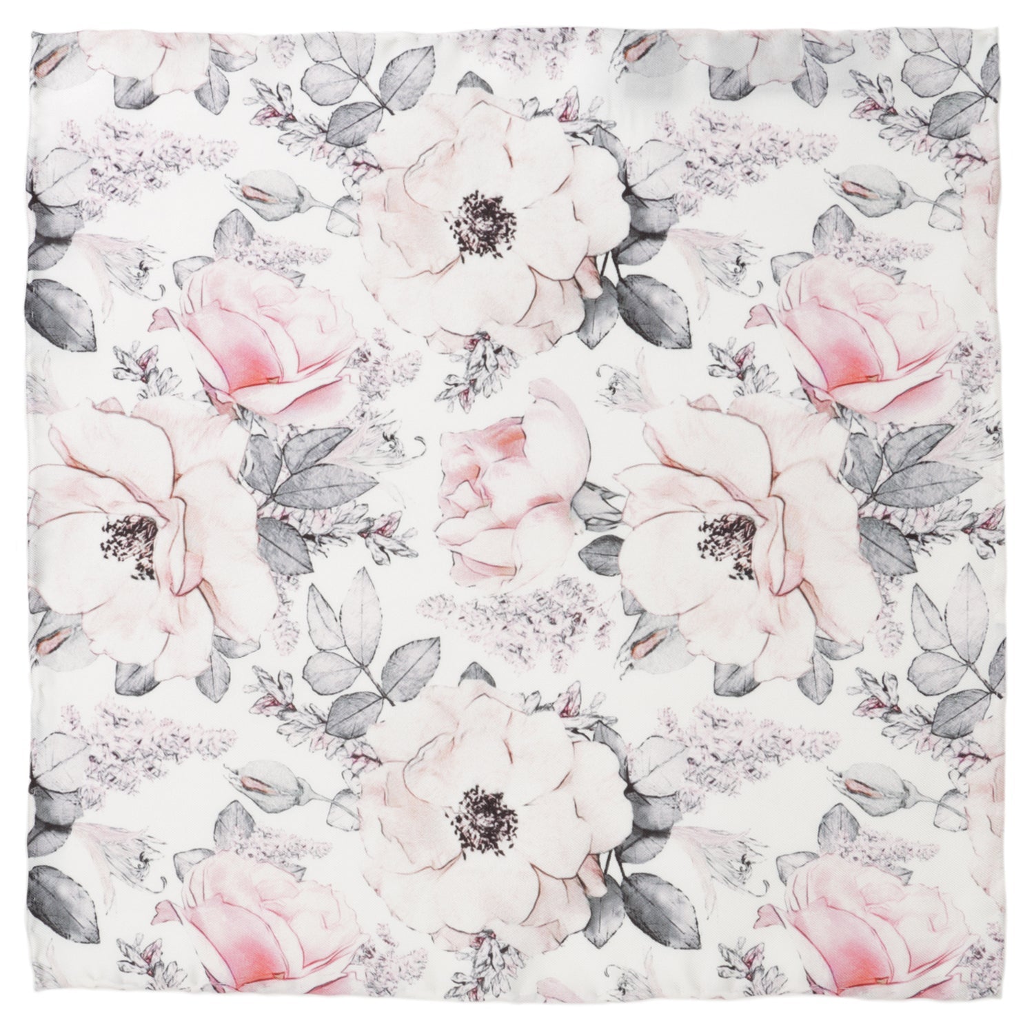 Painted Floral Gray Pocket Square