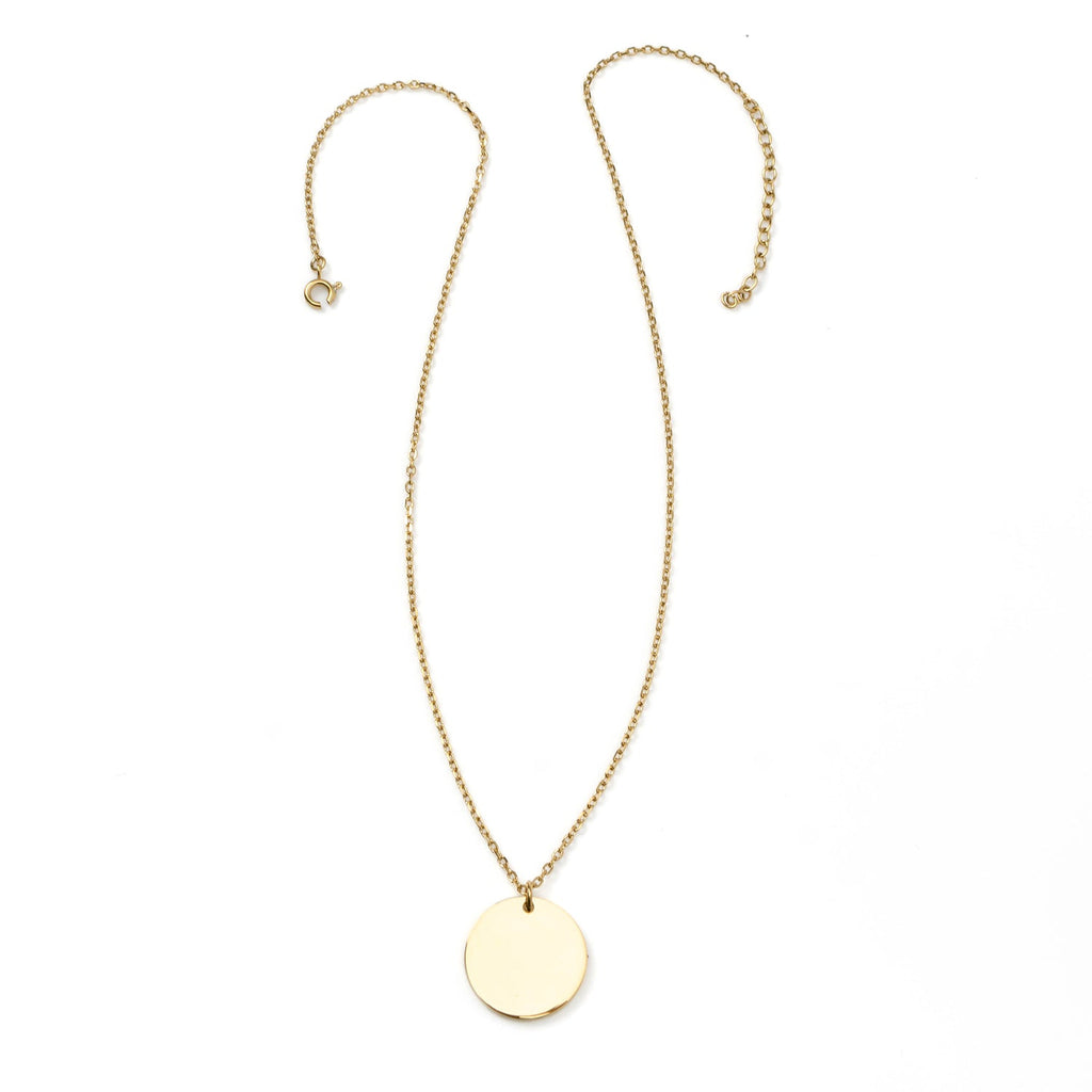 Stainless Steel Gold Engravable Round Pendant Women's Necklace