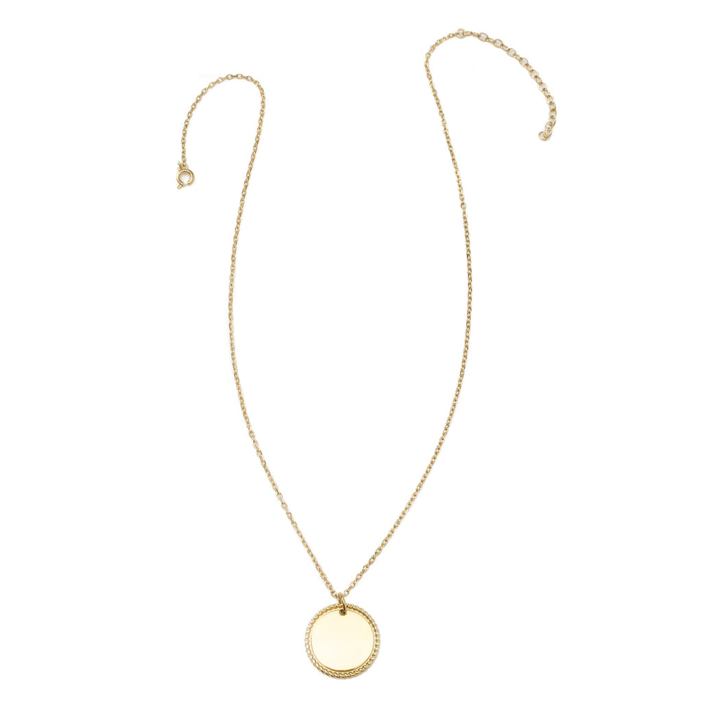 Stainless Steel Gold Engravable Round Rope Edge Pendant Women's Box Chain Necklace