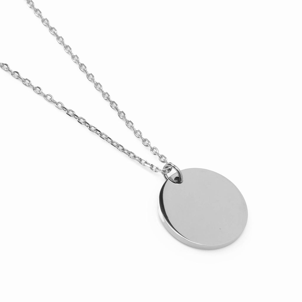 Stainless Steel Engravable Round Pendant Women's Necklace