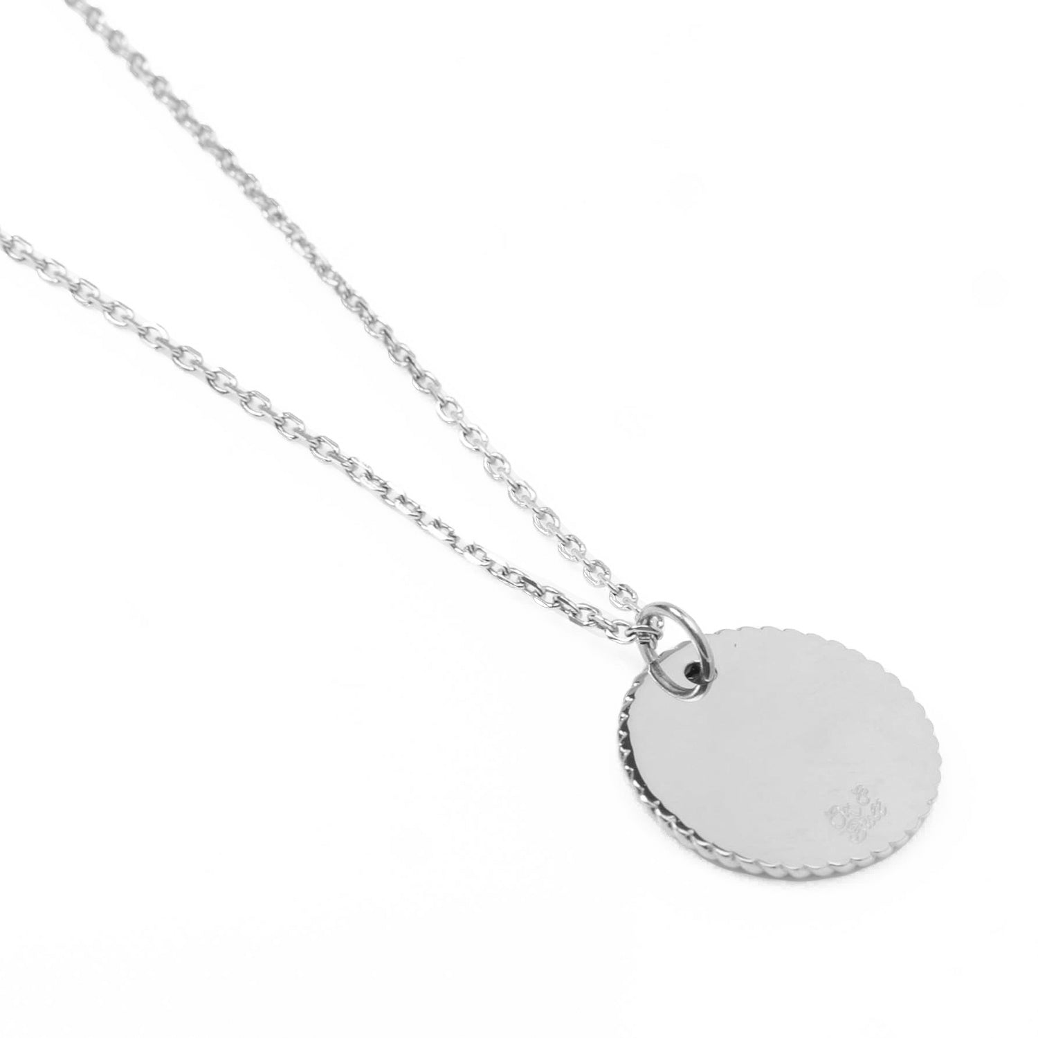 Stainless Steel Engravable Round Rope Edge Pendant Women's Box Chain Necklace