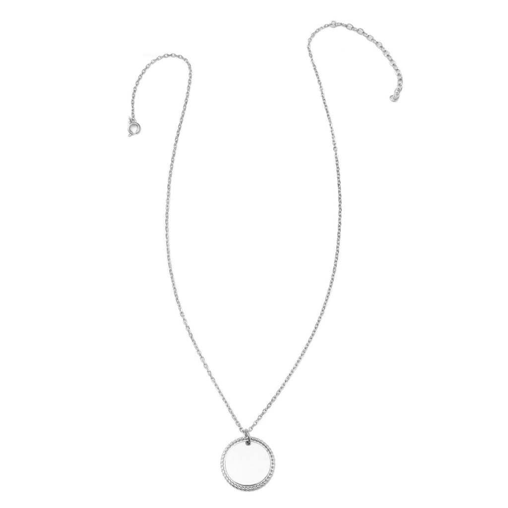 Stainless Steel Engravable Round Rope Edge Pendant Women's Box Chain Necklace