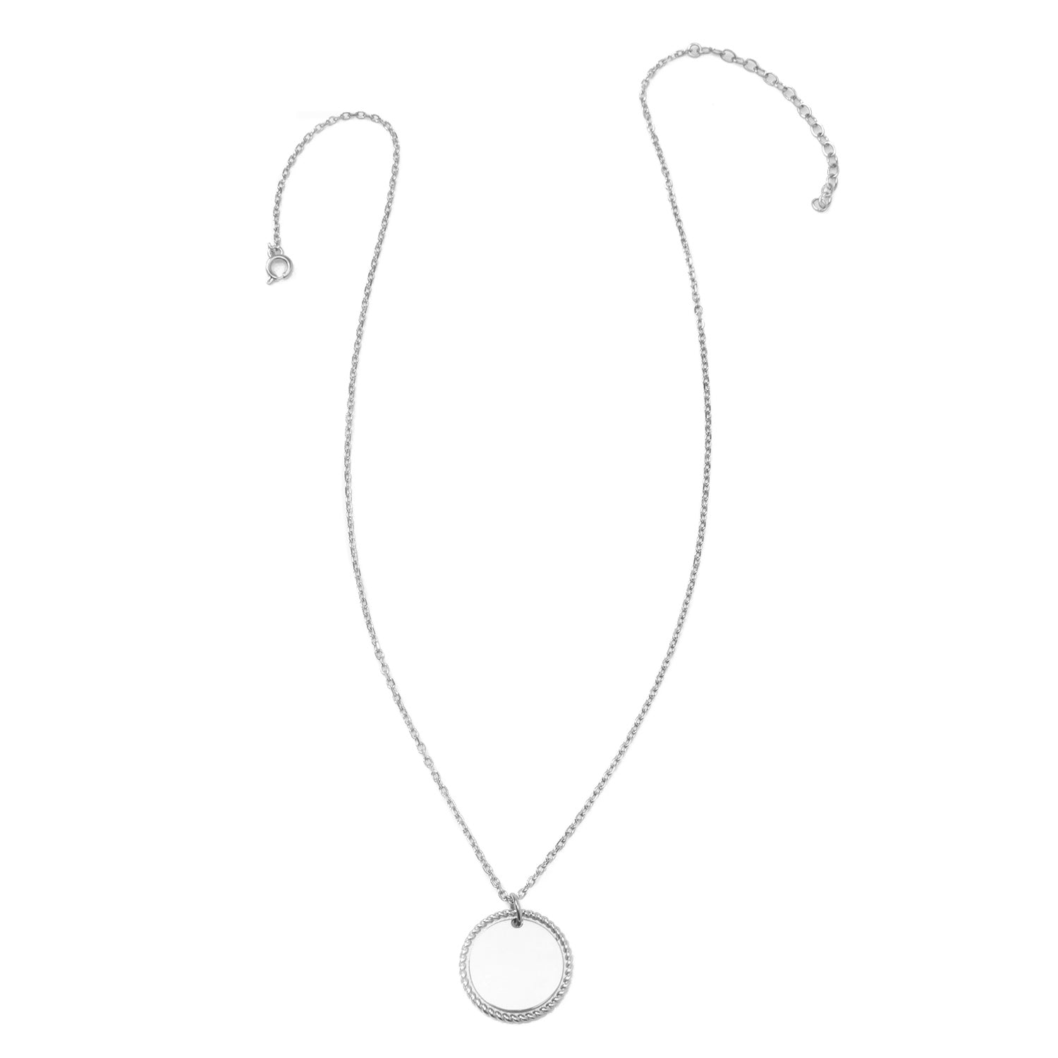 Stainless Steel Engravable Round Rope Edge Pendant Women's Box Chain Necklace