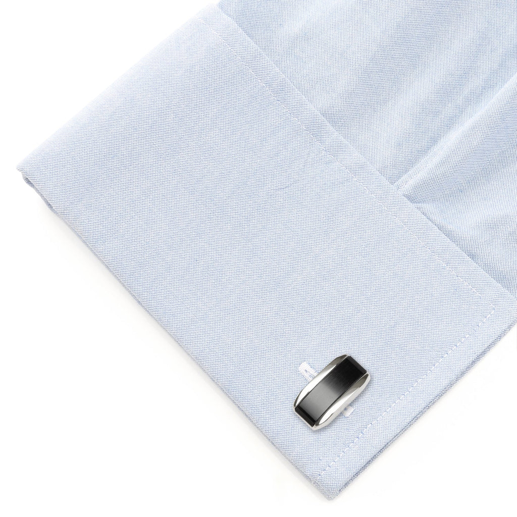 Silver Rectangular Cufflink with Dark Gray Cats Eye