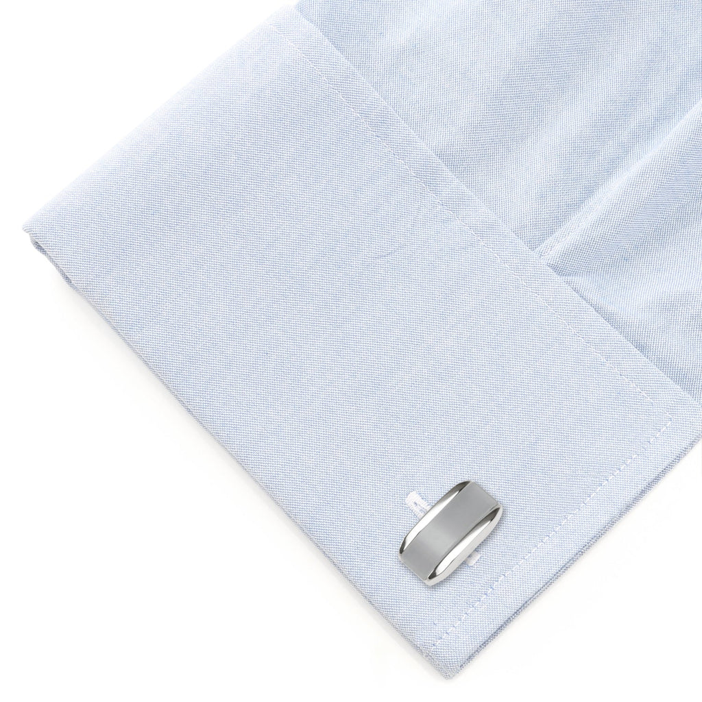 Silver Rectangular Cufflink with Gray Cats Eye