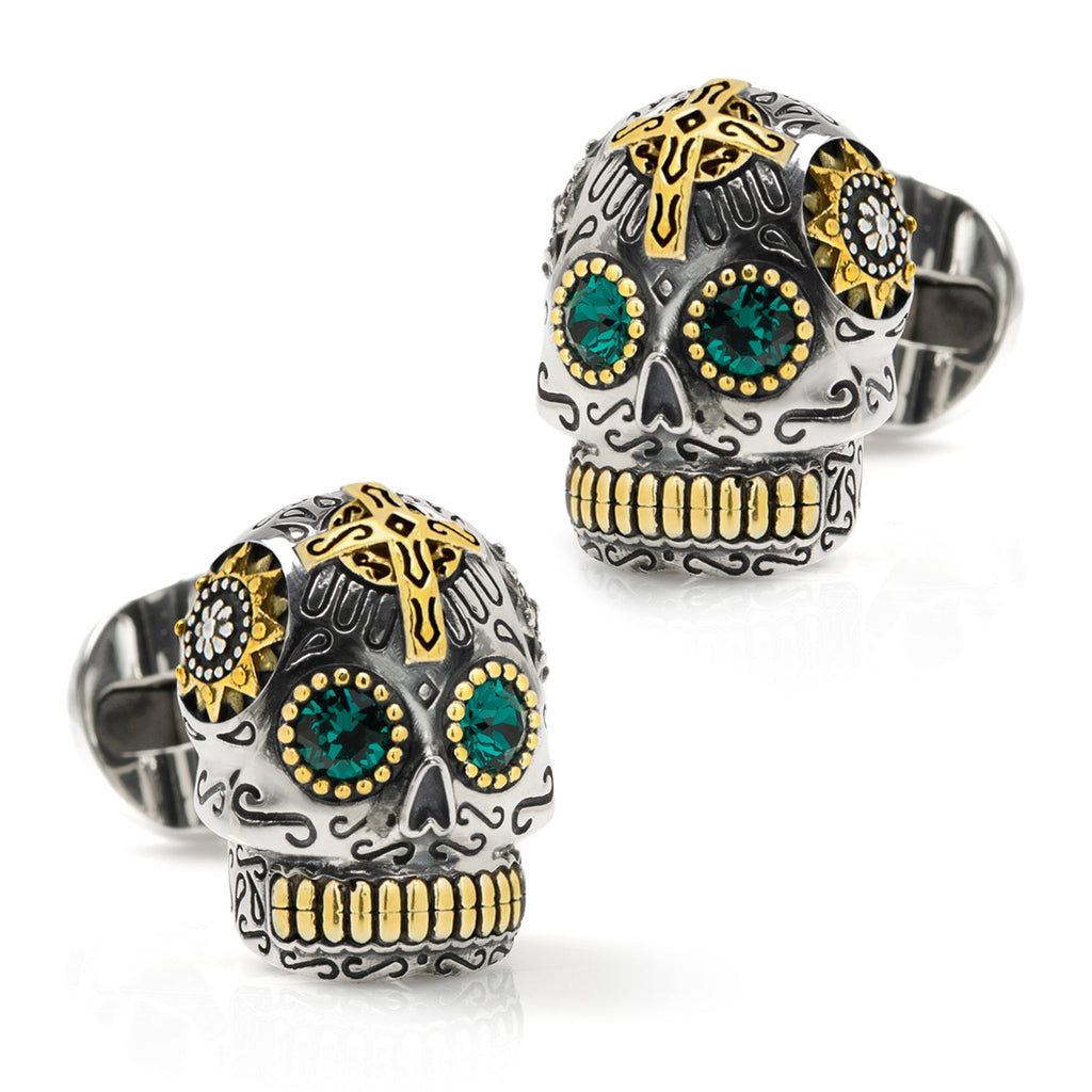 Sterling Silver with 18K Gold Vermeil Day of the Dead Skull Cufflinks