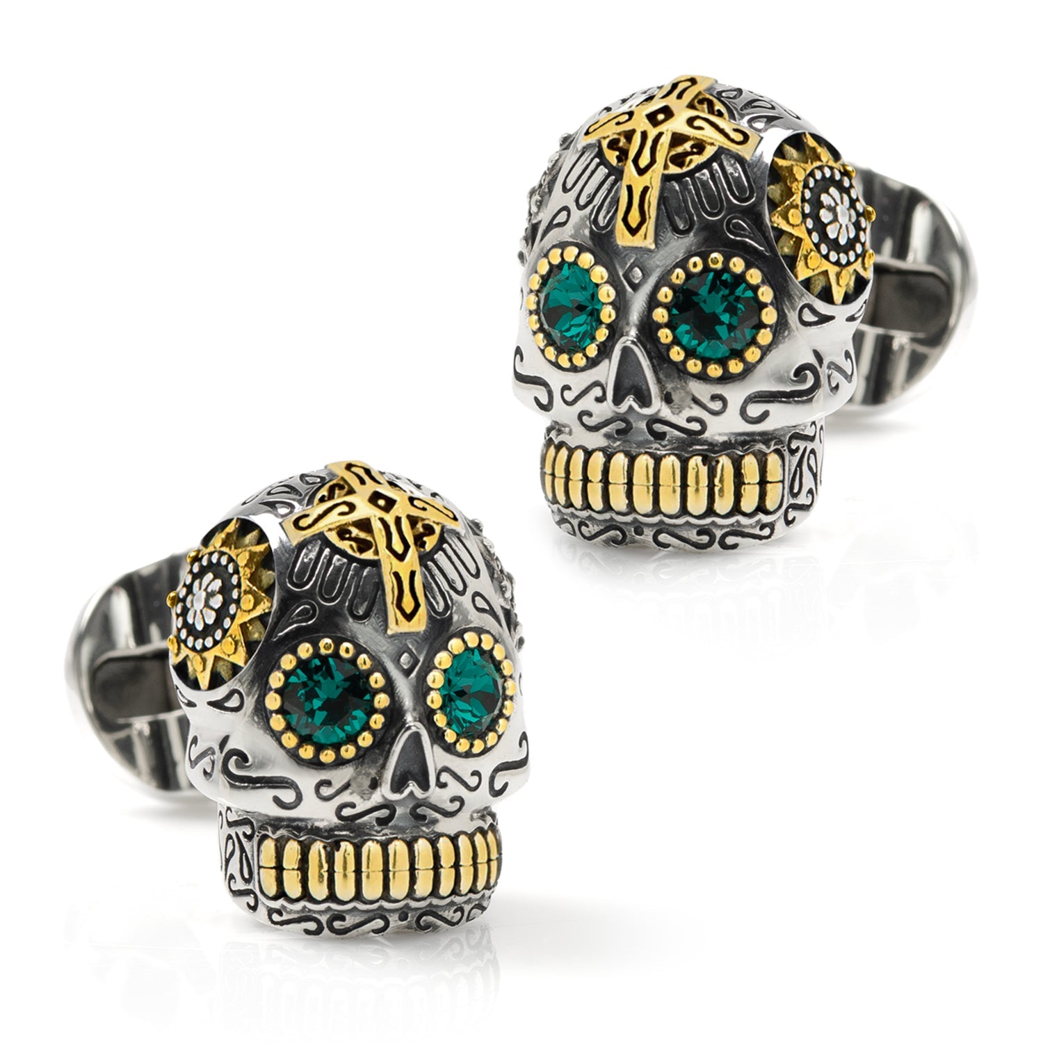Sterling Silver with 18K Gold Vermeil Day of the Dead Skull Cufflinks