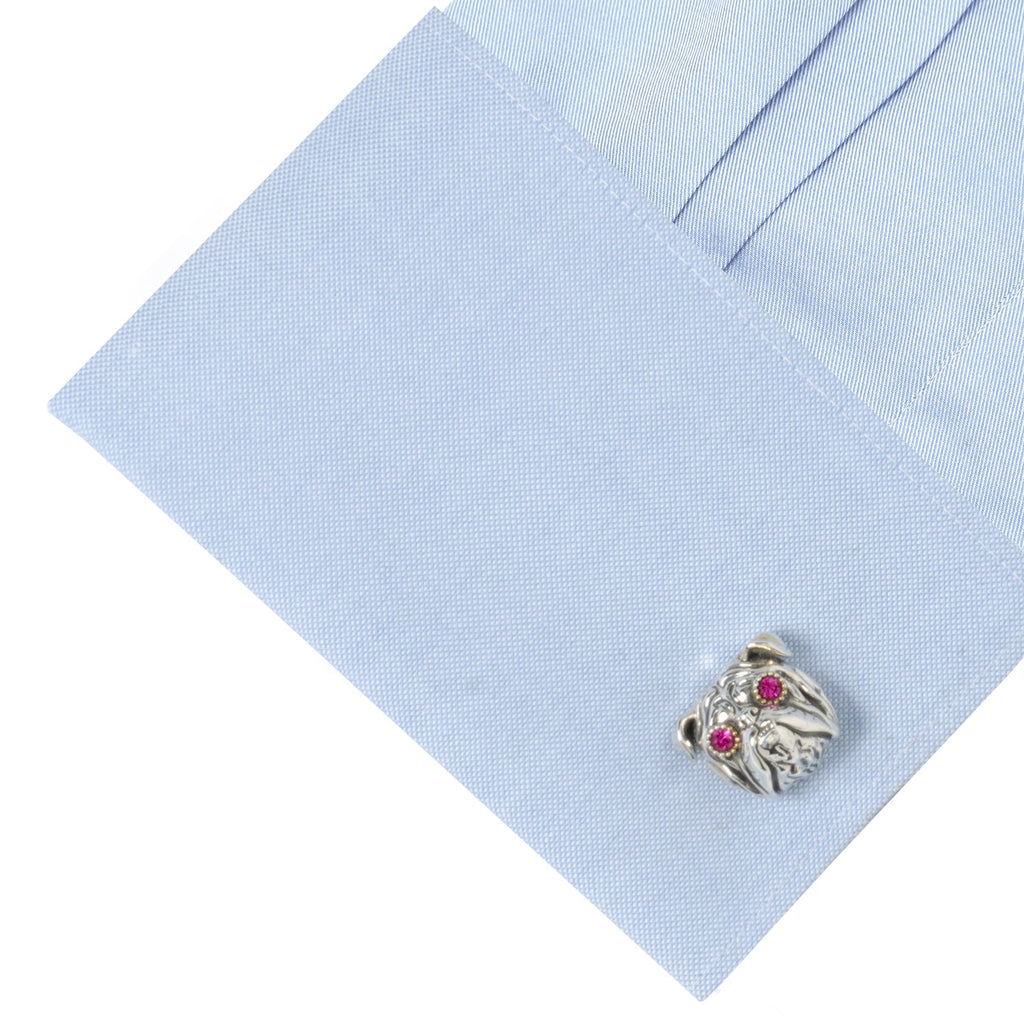 Sterling Silver with 14k Gold Vermeil Accent English Bulldog Cufflinks