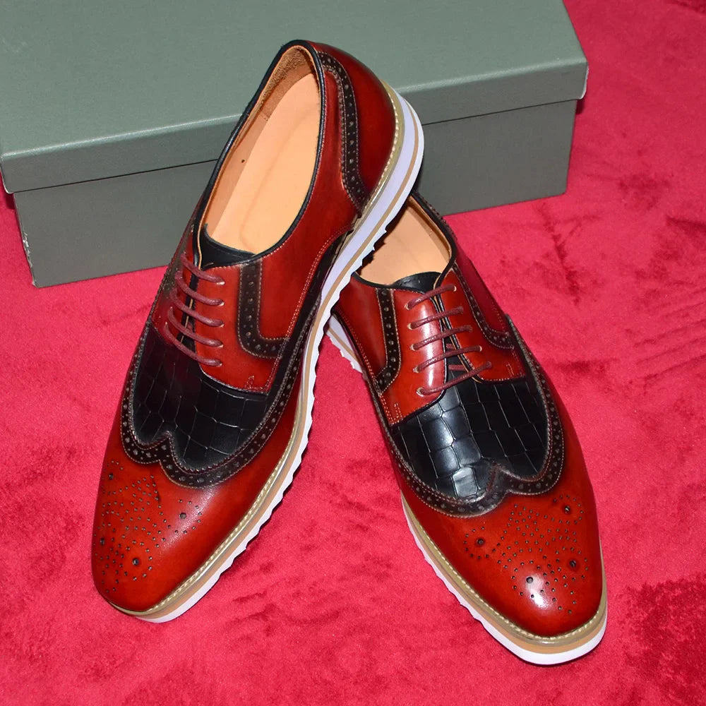 Italy Men's Wingtip Derby Shoes | Classic Modern Color Block Oxfords (Height Increasing, Genuine Leather)