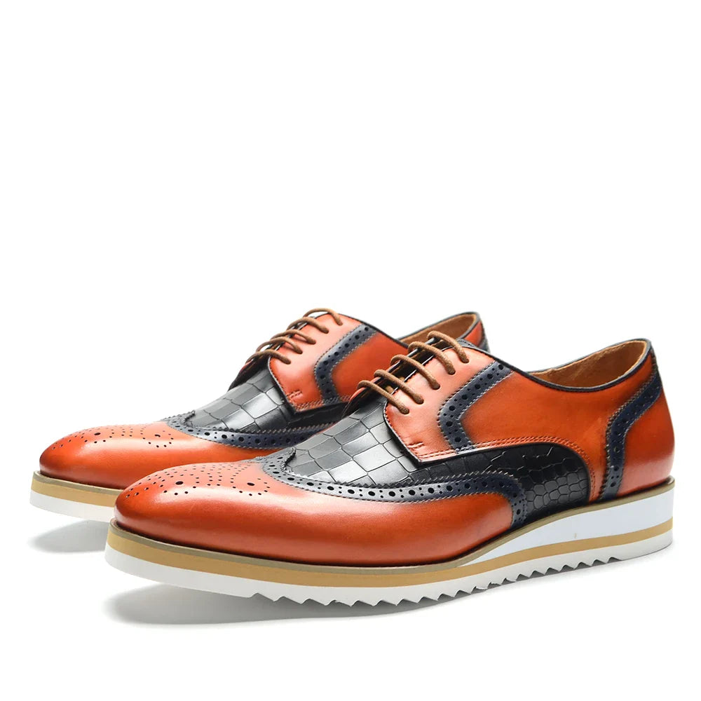 Italy Men's Wingtip Derby Shoes | Classic Modern Color Block Oxfords (Height Increasing, Genuine Leather)