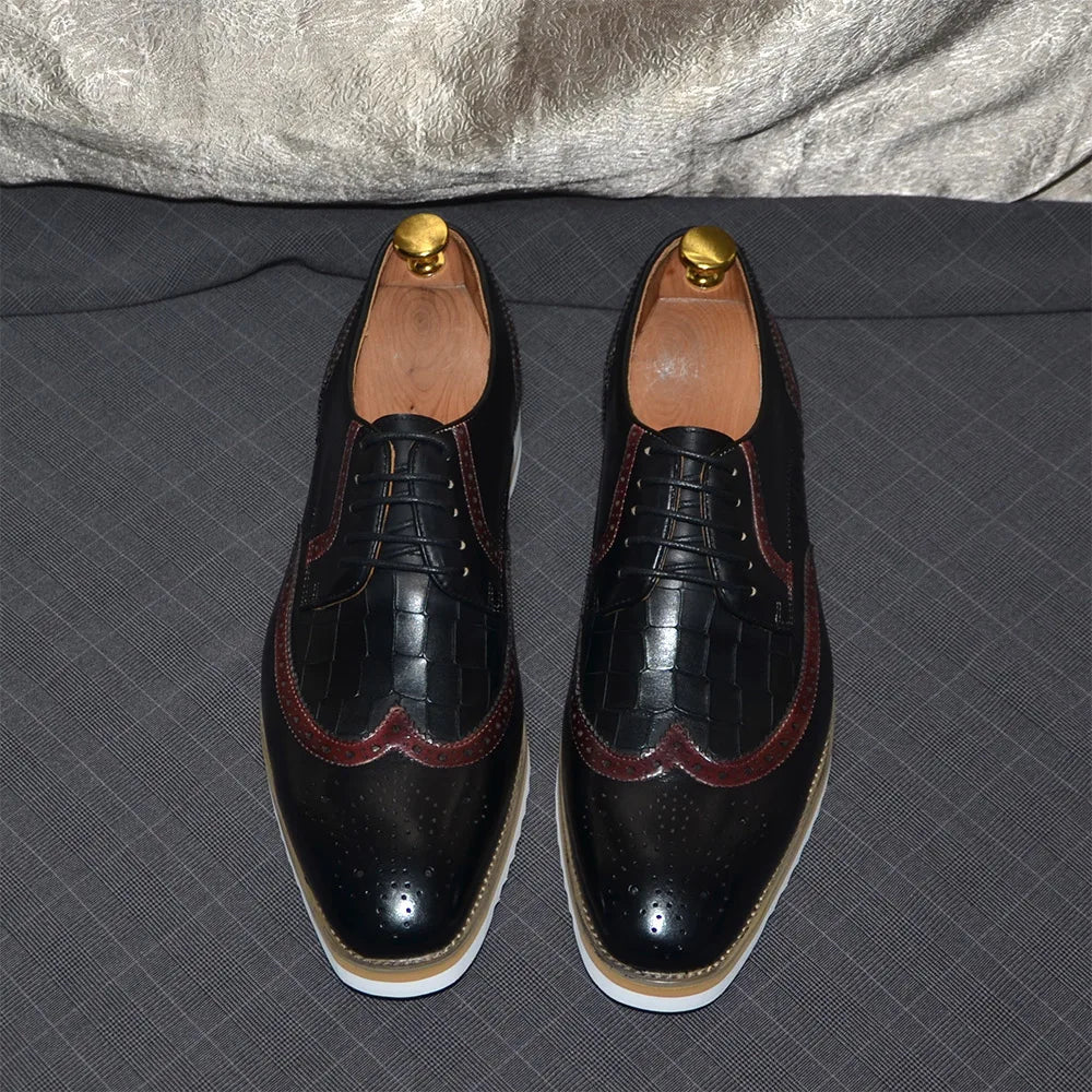 Italy Men's Wingtip Derby Shoes | Classic Modern Color Block Oxfords (Height Increasing, Genuine Leather)