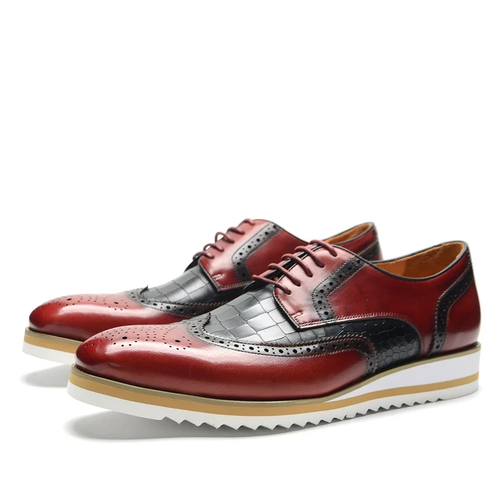 Italy Men's Wingtip Derby Shoes | Classic Modern Color Block Oxfords (Height Increasing, Genuine Leather)