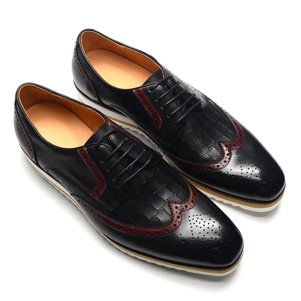 Italy Men's Wingtip Derby Shoes | Classic Modern Color Block Oxfords (Height Increasing, Genuine Leather)