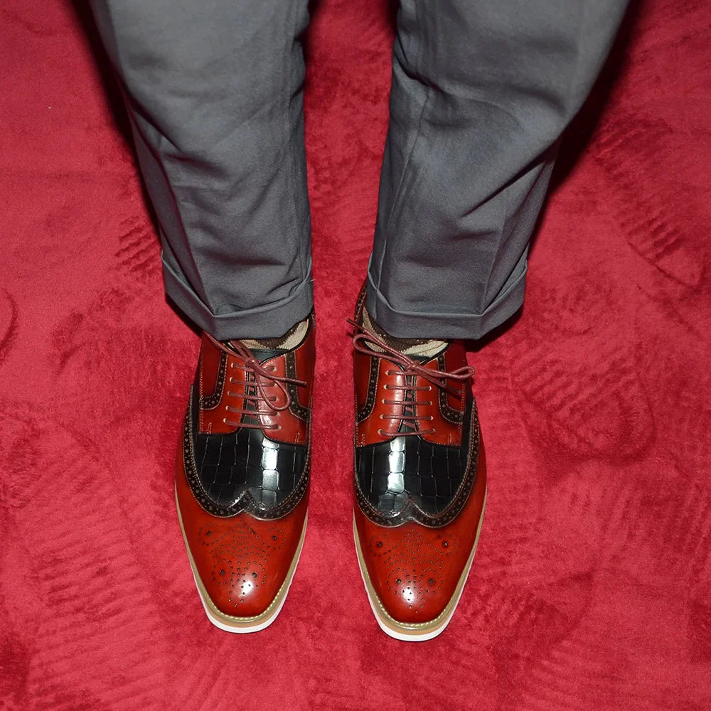 Italy Men's Wingtip Derby Shoes | Classic Modern Color Block Oxfords (Height Increasing, Genuine Leather)