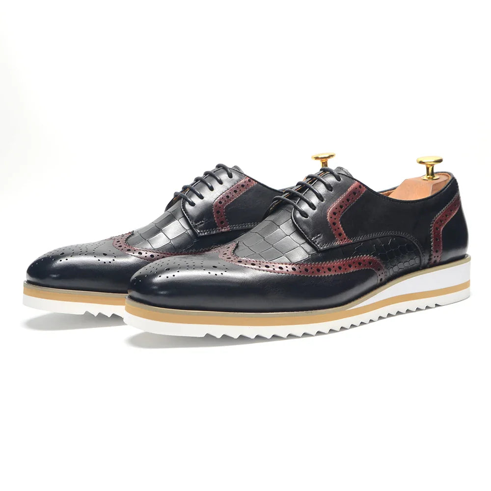 Italy Men's Wingtip Derby Shoes | Classic Modern Color Block Oxfords (Height Increasing, Genuine Leather)