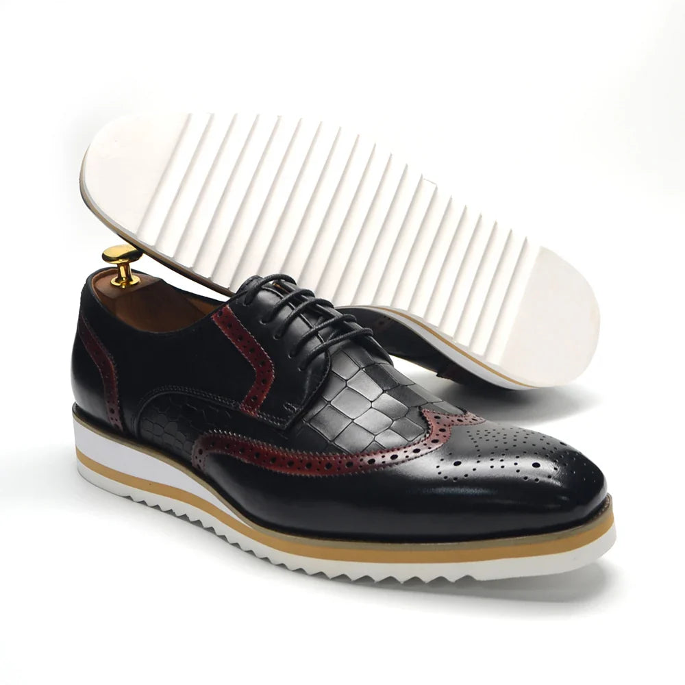 Italy Men's Wingtip Derby Shoes | Classic Modern Color Block Oxfords (Height Increasing, Genuine Leather)
