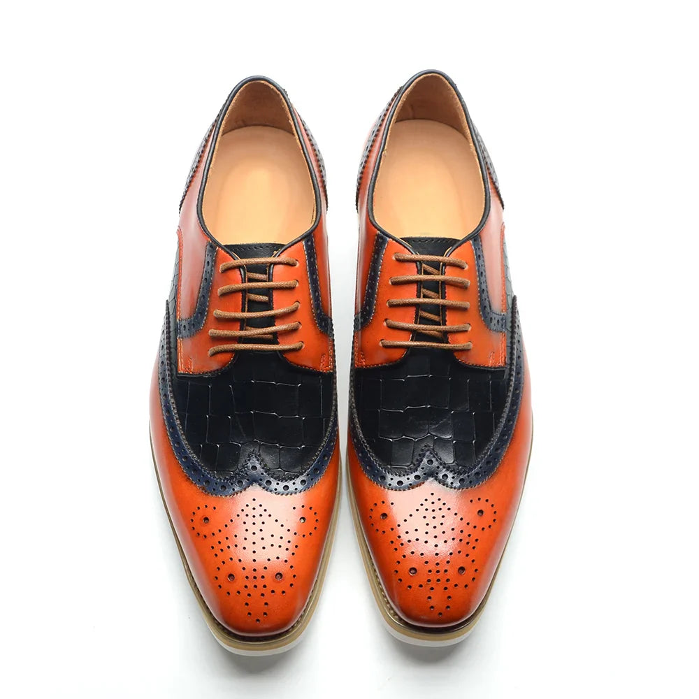 Italy Men's Wingtip Derby Shoes | Classic Modern Color Block Oxfords (Height Increasing, Genuine Leather)