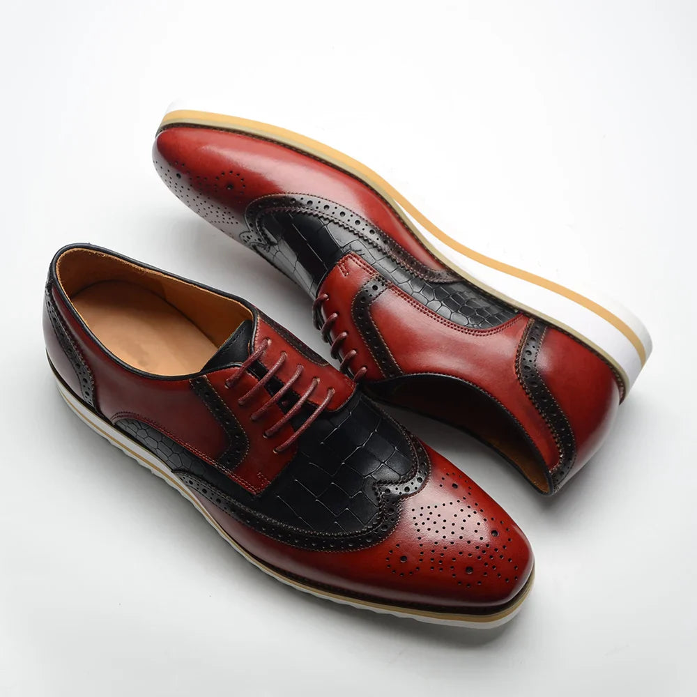 Italy Men's Wingtip Derby Shoes | Classic Modern Color Block Oxfords (Height Increasing, Genuine Leather)