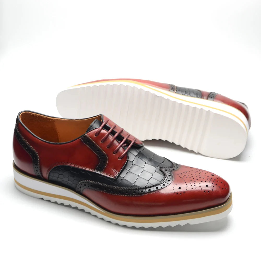Italy Men's Wingtip Derby Shoes | Classic Modern Color Block Oxfords (Height Increasing, Genuine Leather)